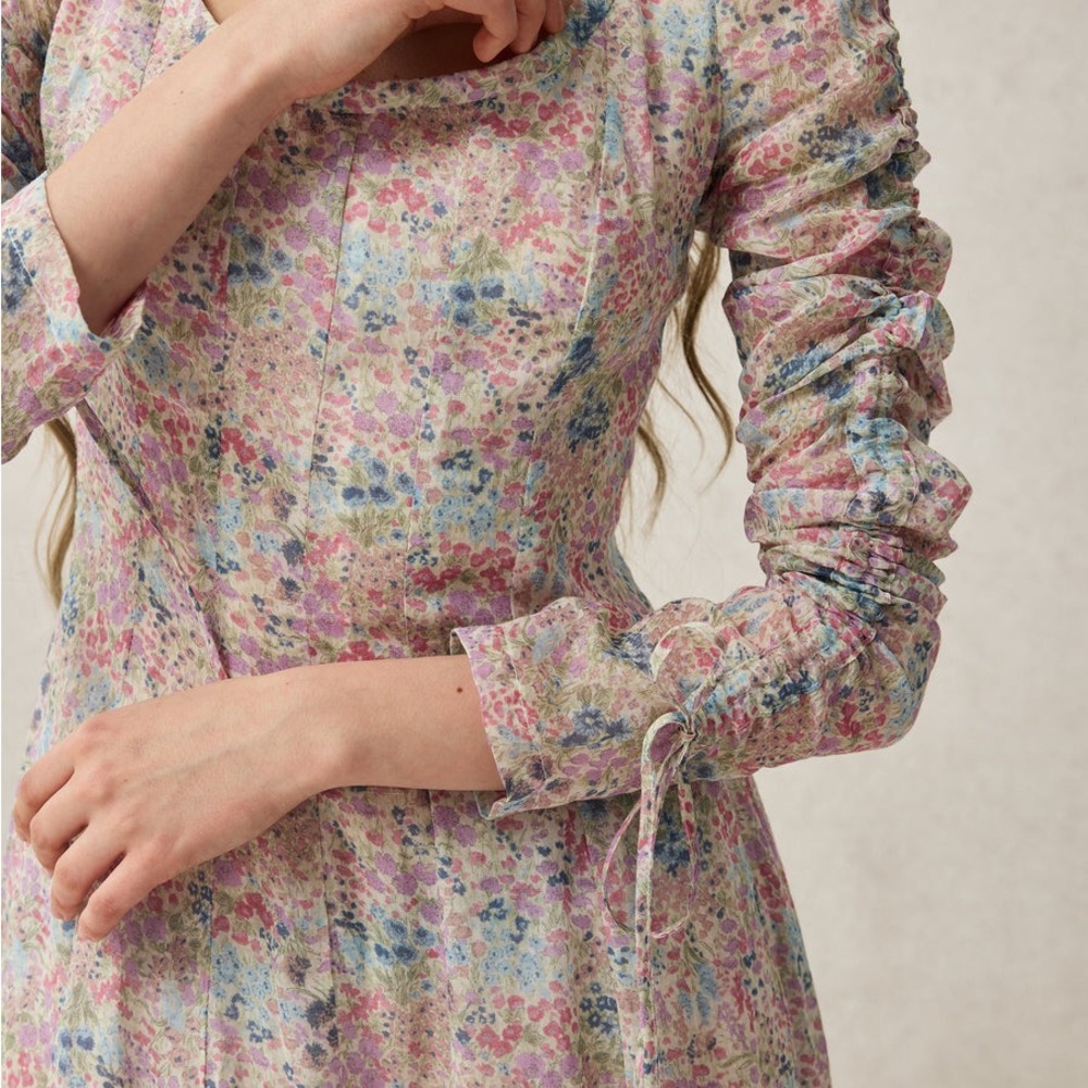 Linnenaive Pastel Flora Linen Victorian Dress - Picture 3 of 7